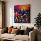 Wildflower Sunset Wall Art Boho Floral Landscape Framed Canvas Botanical Nature Home Decor