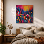 Wildflower Sunset Wall Art Boho Floral Landscape Framed Canvas Botanical Nature Home Decor