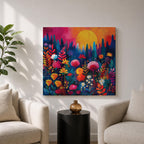 Wildflower Sunset Wall Art Boho Floral Landscape Framed Canvas Botanical Nature Home Decor