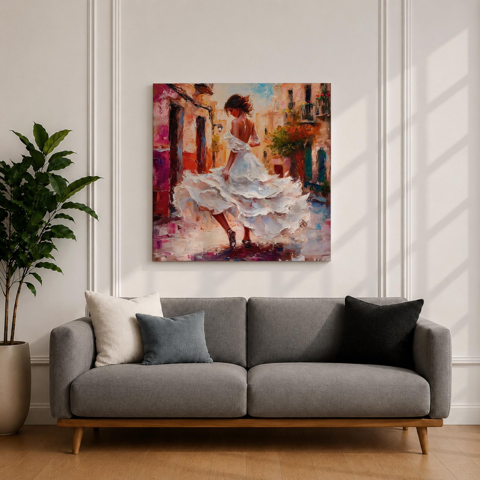 Flamenco Dancer Wall Art Spanish Dance Framed Canvas Impasto Latin Cultural Dance Home Decor
