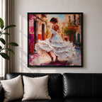 Flamenco Dancer Wall Art Spanish Dance Framed Canvas Impasto Latin Cultural Dance Home Decor