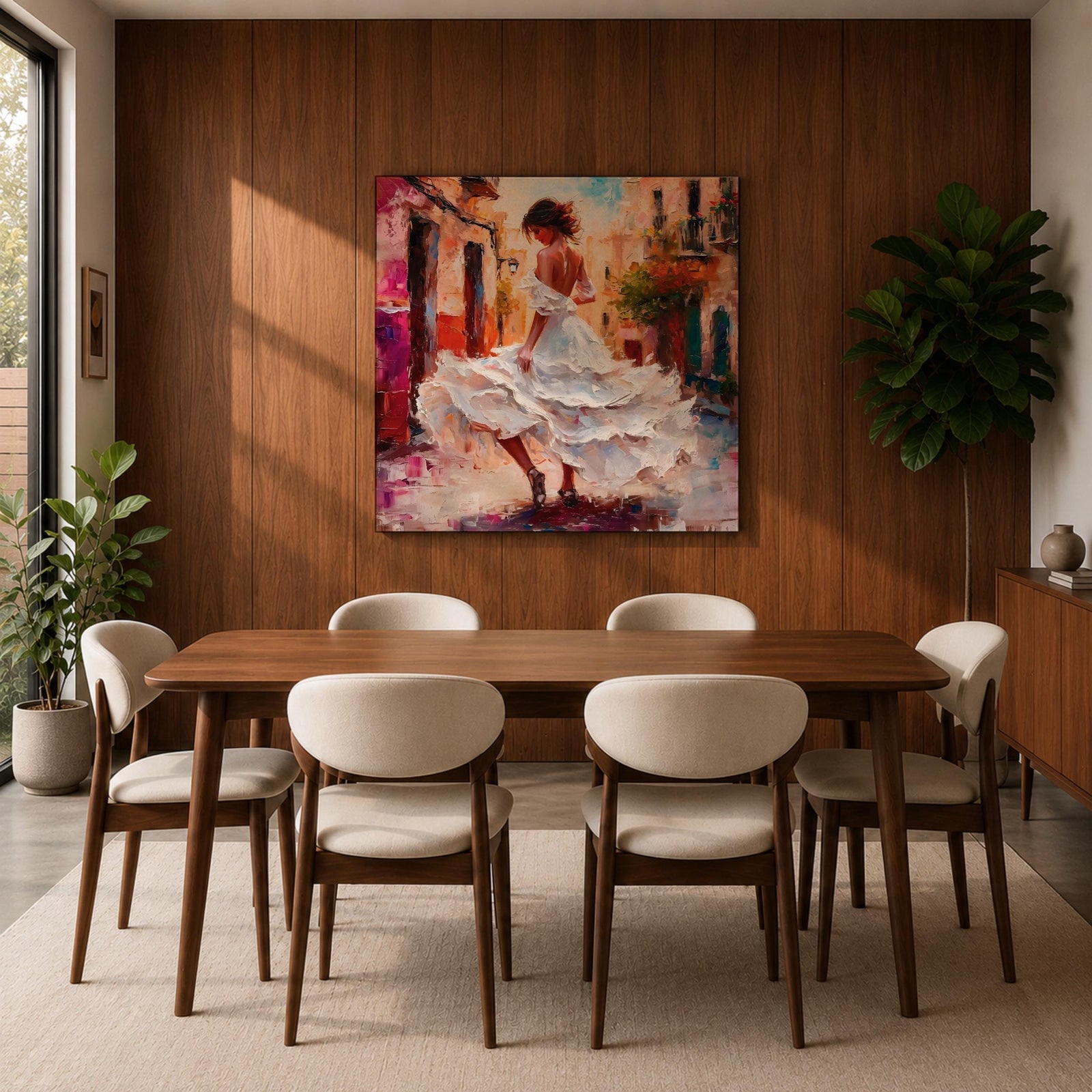 Flamenco Dancer Wall Art Spanish Dance Framed Canvas Impasto Latin Cultural Dance Home Decor
