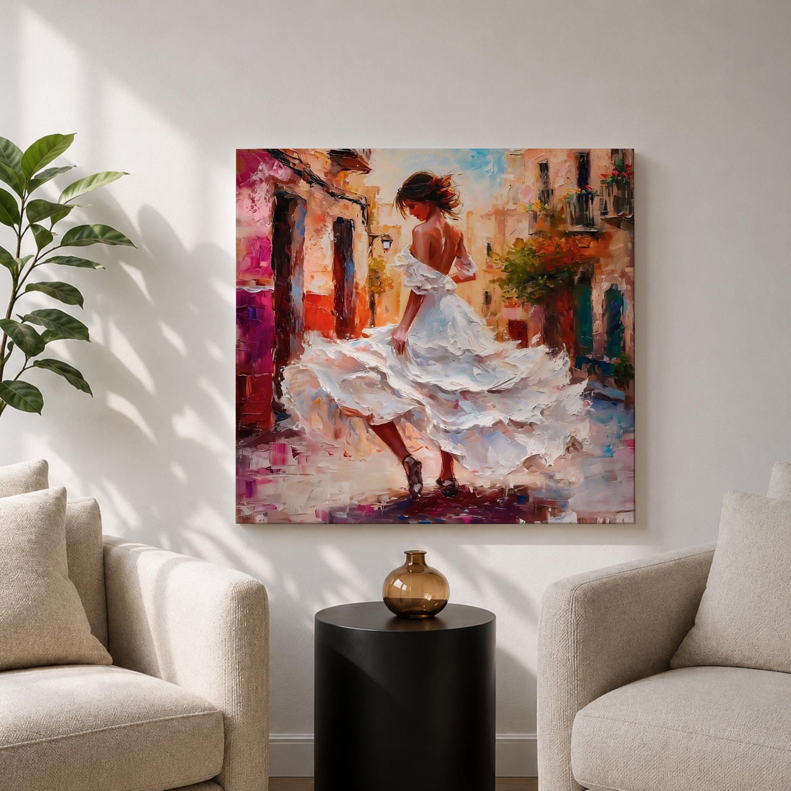 Flamenco Dancer Wall Art Spanish Dance Framed Canvas Impasto Latin Cultural Dance Home Decor