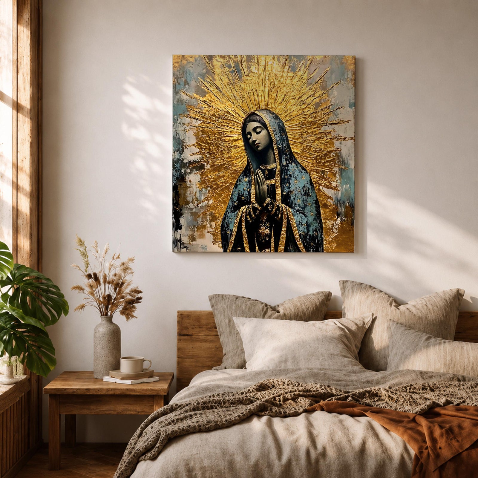 Our Lady of Guadalupe Wall Art La Guadalupana Framed Canvas Rustic Catholic Home Decor