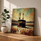 Kaaba Wall Art Sacred Mosque Framed Canvas Makkah Impasto Islamic Rustic Home Decor