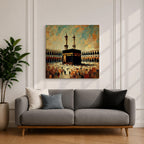 Kaaba Wall Art Sacred Mosque Framed Canvas Makkah Impasto Islamic Rustic Home Decor