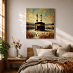 Kaaba Wall Art Sacred Mosque Framed Canvas Makkah Impasto Islamic Rustic Home Decor