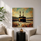 Kaaba Wall Art Sacred Mosque Framed Canvas Makkah Impasto Islamic Rustic Home Decor