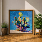 Prickly Pear Cactus Wall Art Southwestern Boho Framed Canvas Impasto Desert Nature Home Decor