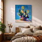 Prickly Pear Cactus Wall Art Southwestern Boho Framed Canvas Impasto Desert Nature Home Decor