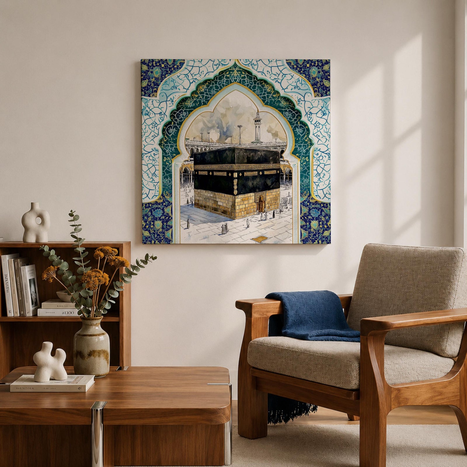 Kaaba Wall Art Masjid al Haram Framed Canvas Mecca Watercolor Islamic Boho Home Decor