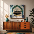 Kaaba Wall Art Masjid al Haram Framed Canvas Mecca Watercolor Islamic Boho Home Decor