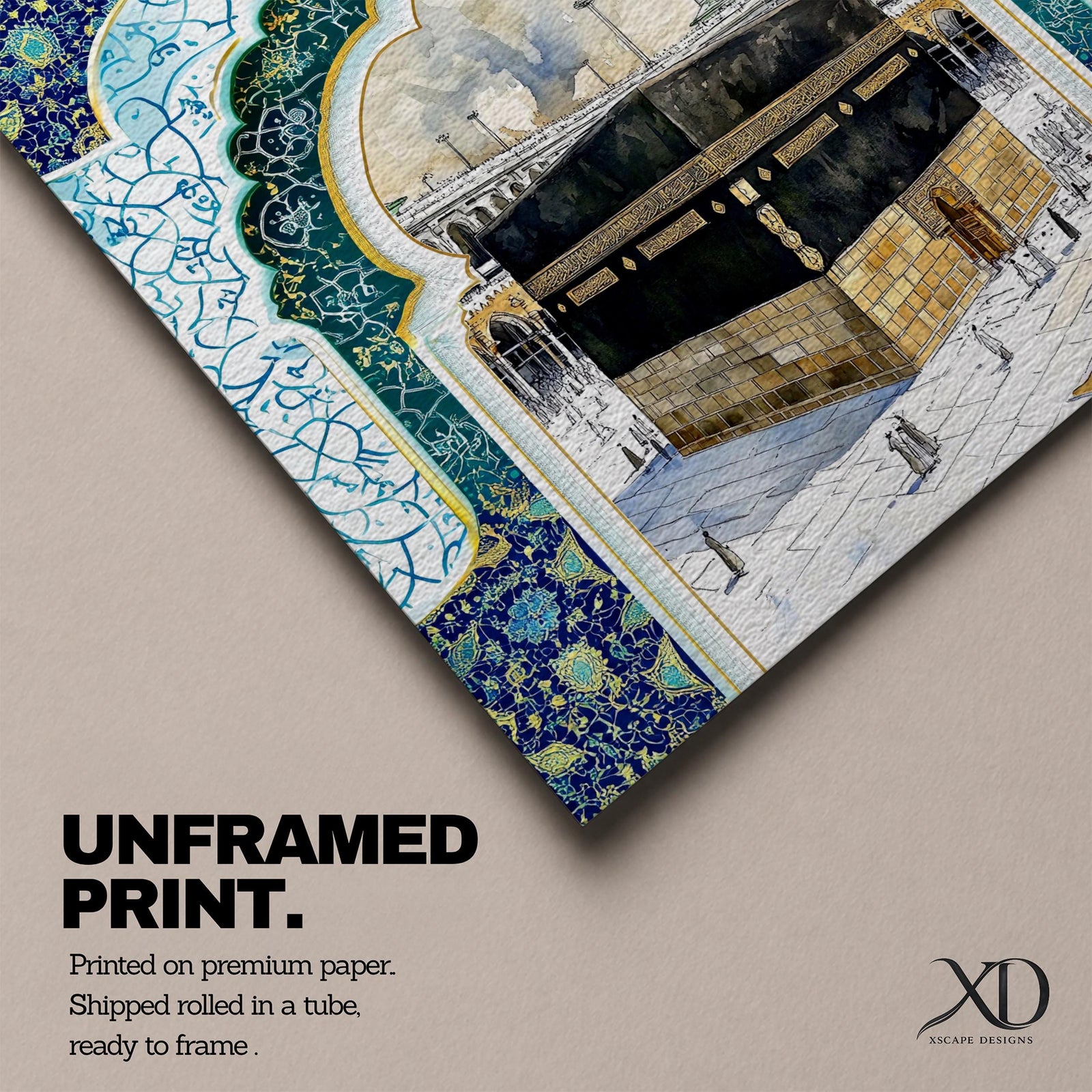 Kaaba Wall Art Masjid al Haram Framed Canvas Mecca Watercolor Islamic Boho Home Decor
