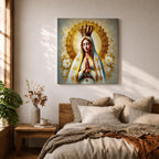 Our Lady of Fatima Wall Art Queen of Heaven Framed Canvas Catholic Home Decor