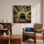 Kaaba Wall Art Masjid al Haram Framed Canvas Mecca Abstract Impasto Islamic Home Decor