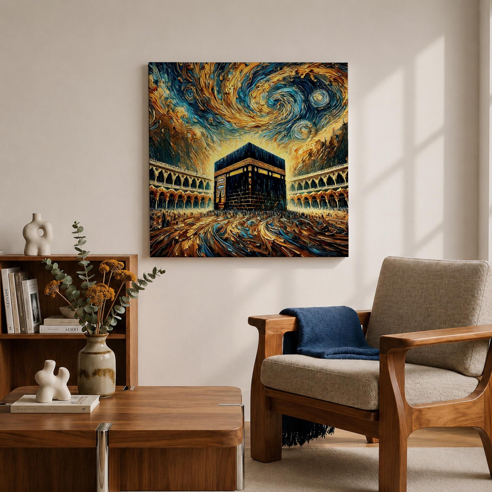 Kaaba Wall Art Masjid al Haram Framed Canvas Mecca Abstract Impasto Islamic Home Decor