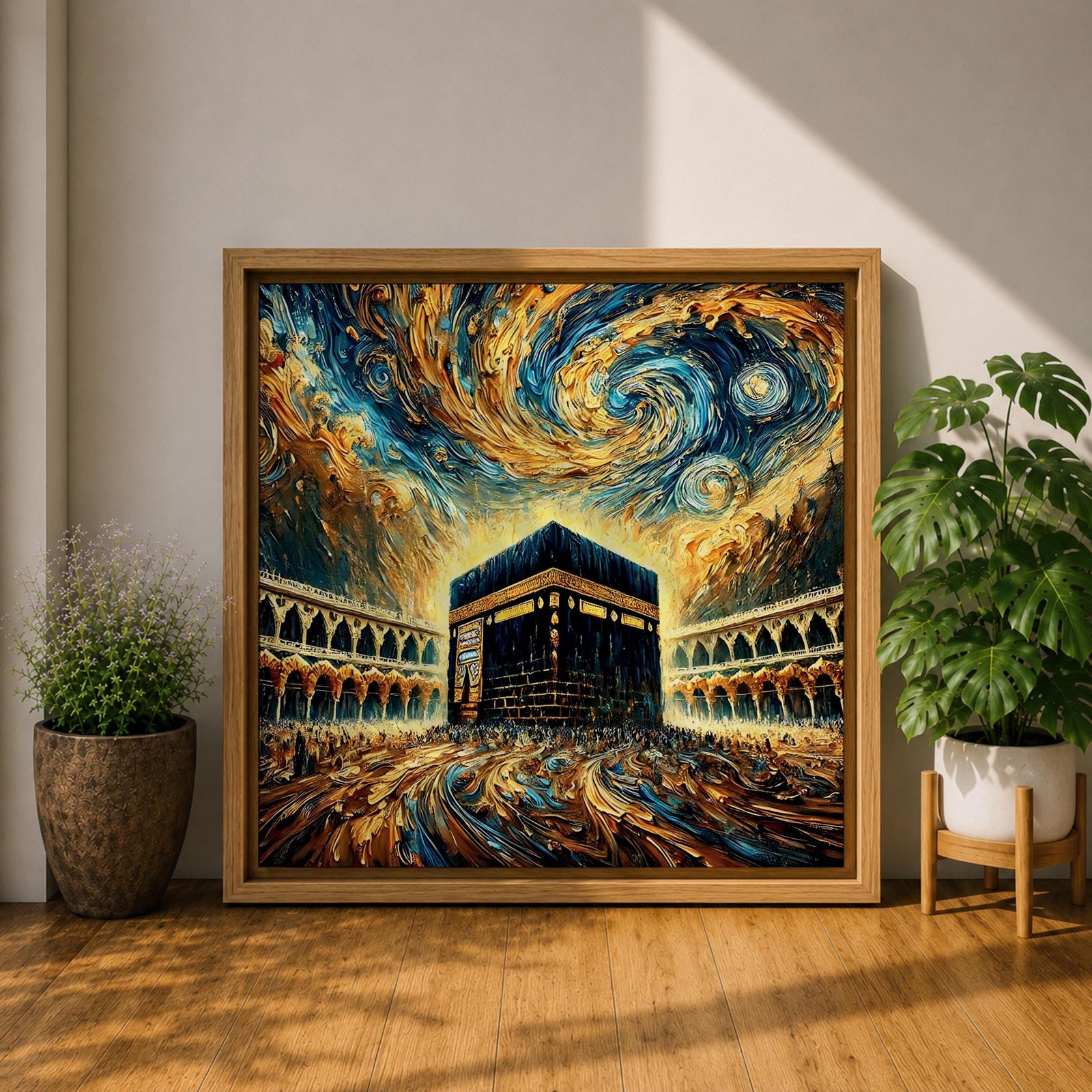 Kaaba Wall Art Masjid al Haram Framed Canvas Mecca Abstract Impasto Islamic Home Decor