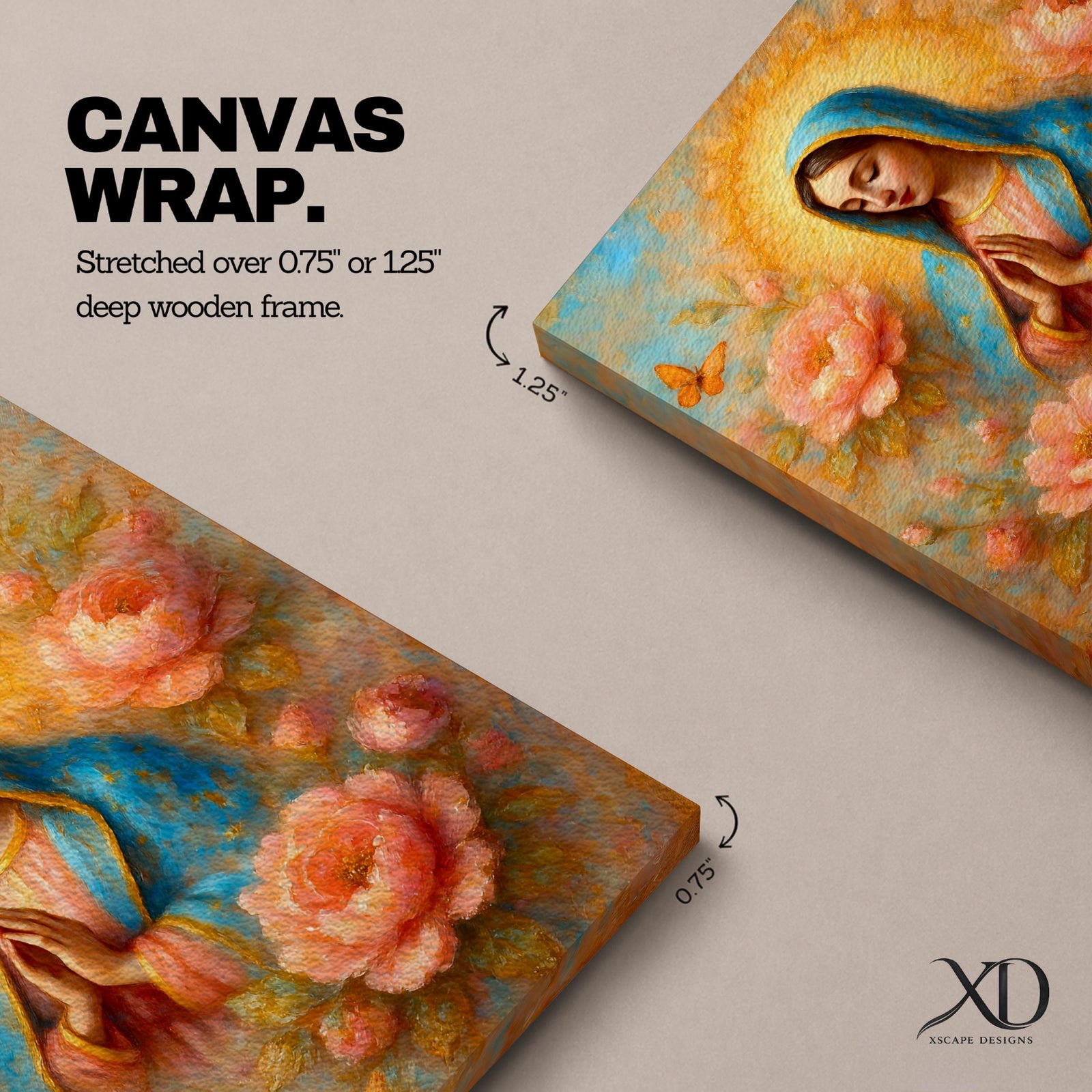 Our Lady of Guadalupe Wall Art La Guadalupana Framed Canvas Floral Catholic Home Decor