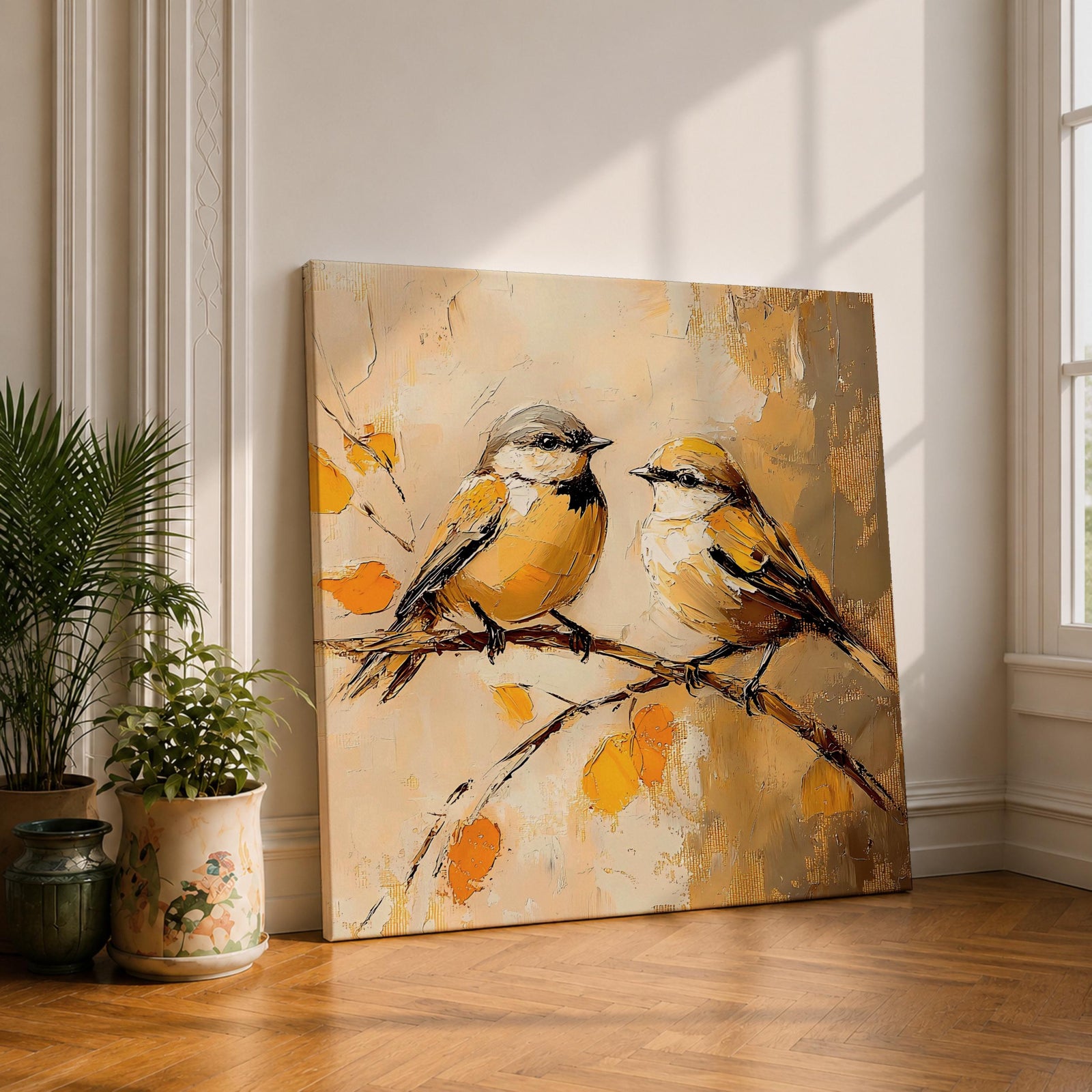 Sparrow Wall Art Songbird Framed Canvas Autumn Vintage Animal Gift Rustic Home Decor