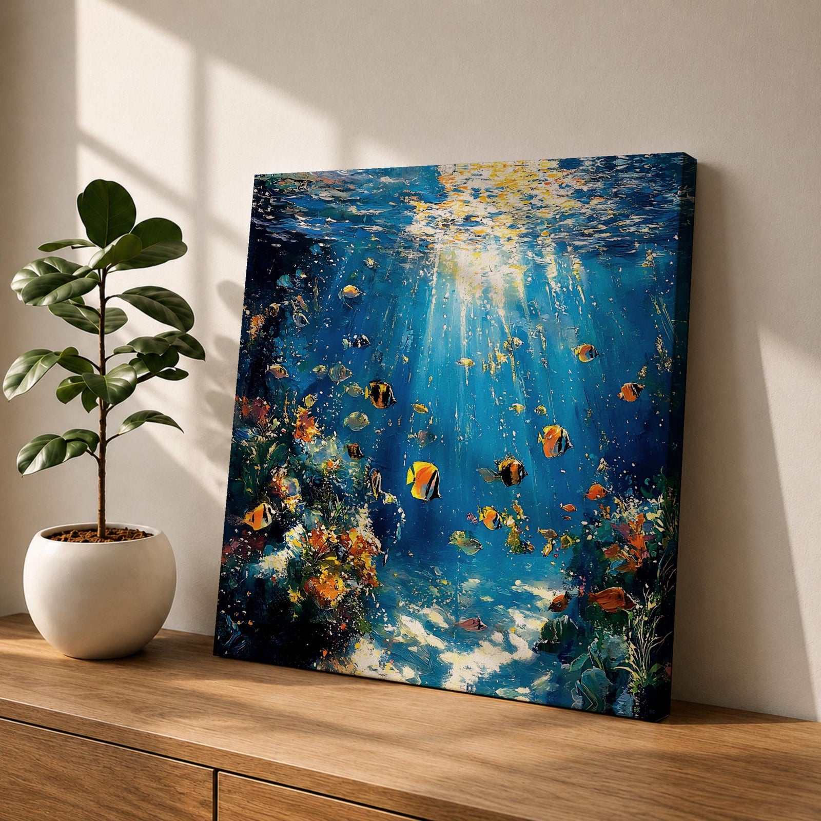 Tropical Fish Wall Art Coral Reef Framed Canvas Ocean Marine Life Coastal Home Decor