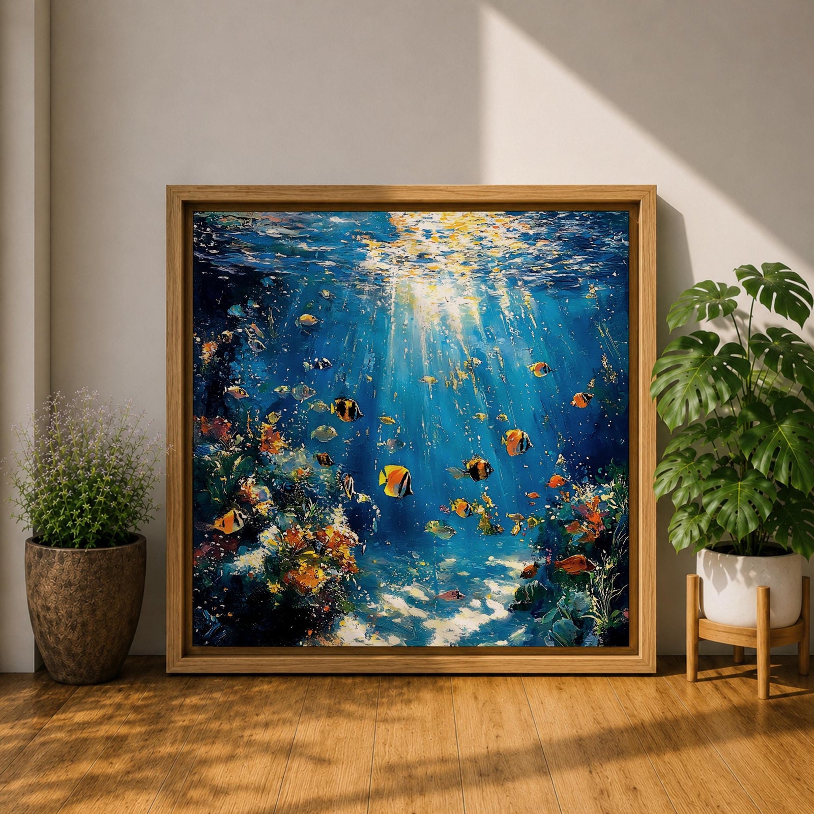 Tropical Fish Wall Art Coral Reef Framed Canvas Ocean Marine Life Coastal Home Decor