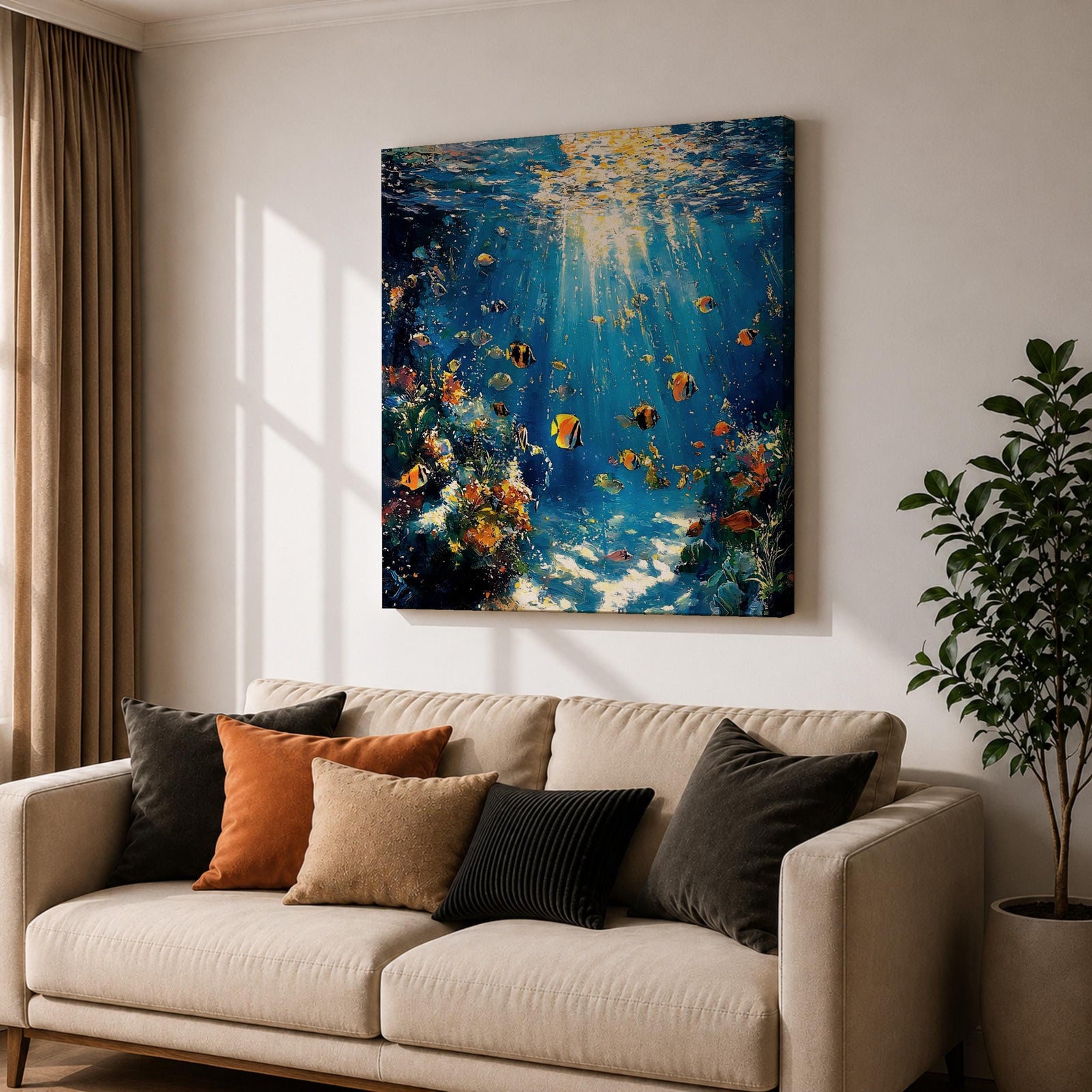 Tropical Fish Wall Art Coral Reef Framed Canvas Ocean Marine Life Coastal Home Decor