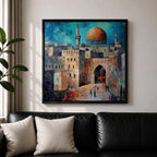 Dome of the Rock Wall Art Qubbat As Sakhrah Framed Canvas Jerusalem Islamic Decor