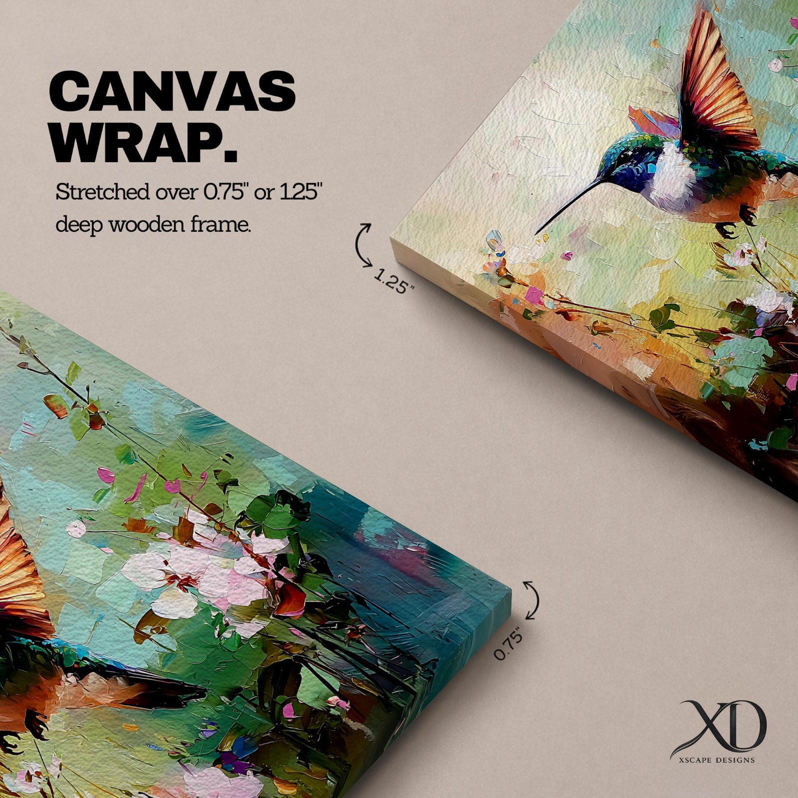 Hummingbird Wall Art Garden Bird Framed Canvas Floral Nature Impasto Boho Home Decor