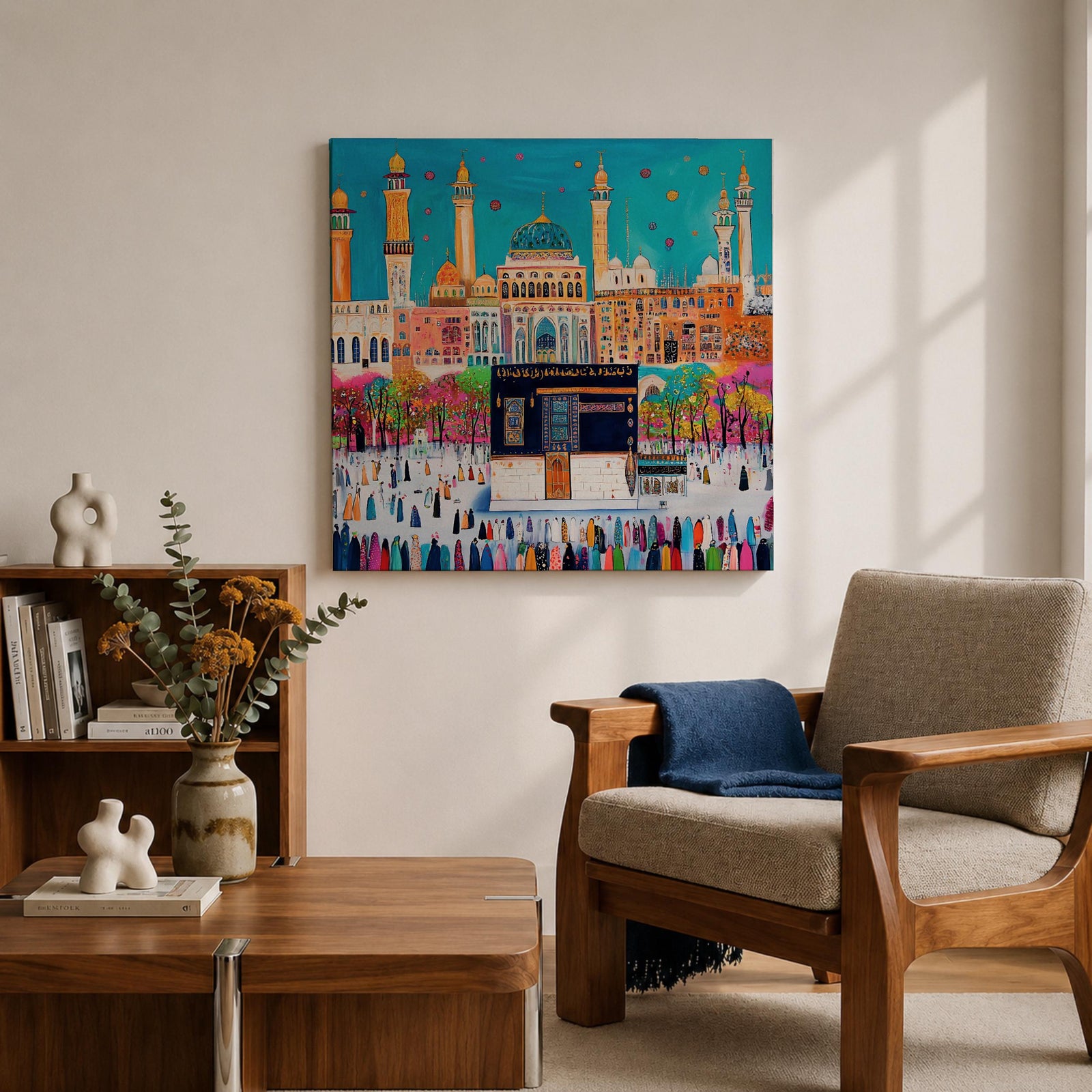 Kaaba Wall Art Masjid al Haram Framed Canvas Mecca Islamic Nursery Kids Room Decor