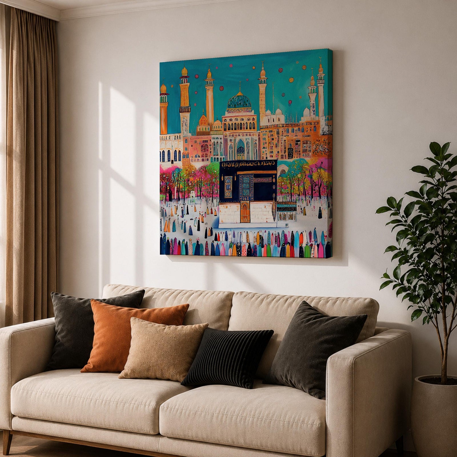 Kaaba Wall Art Masjid al Haram Framed Canvas Mecca Islamic Nursery Kids Room Decor