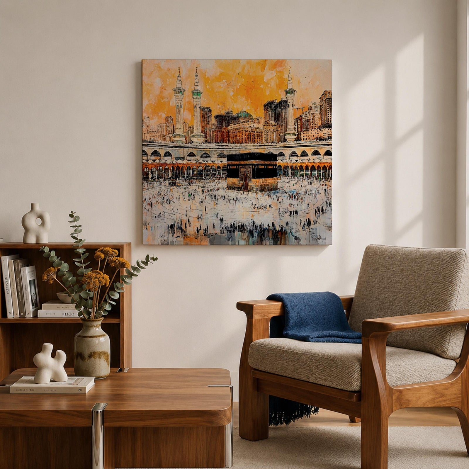 Kaaba Wall Art Masjid Haram Framed Canvas Mecca Prayer Room Islamic Rustic Home Decor