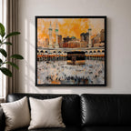 Kaaba Wall Art Masjid Haram Framed Canvas Mecca Prayer Room Islamic Rustic Home Decor