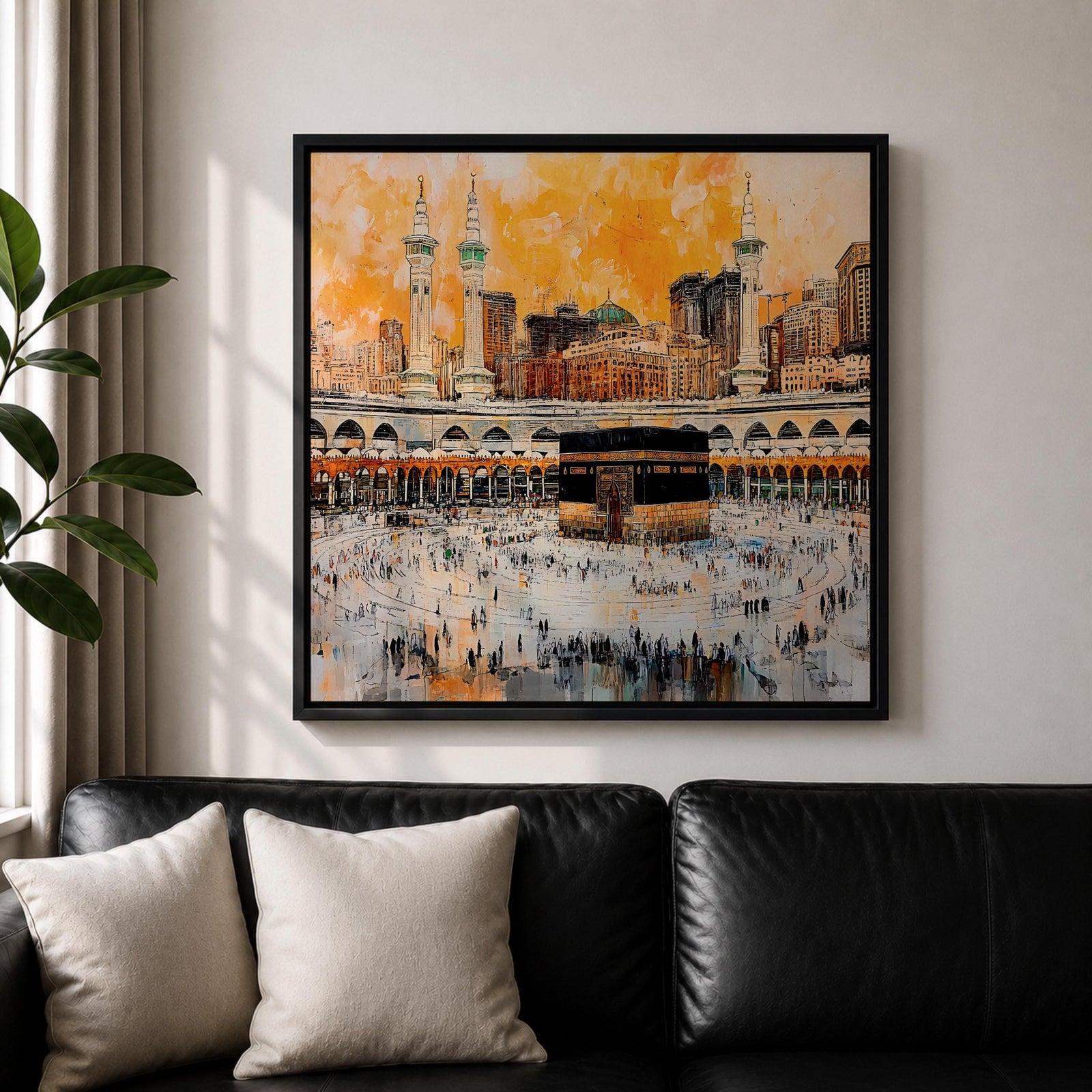 Kaaba Wall Art Masjid Haram Framed Canvas Mecca Prayer Room Islamic Rustic Home Decor