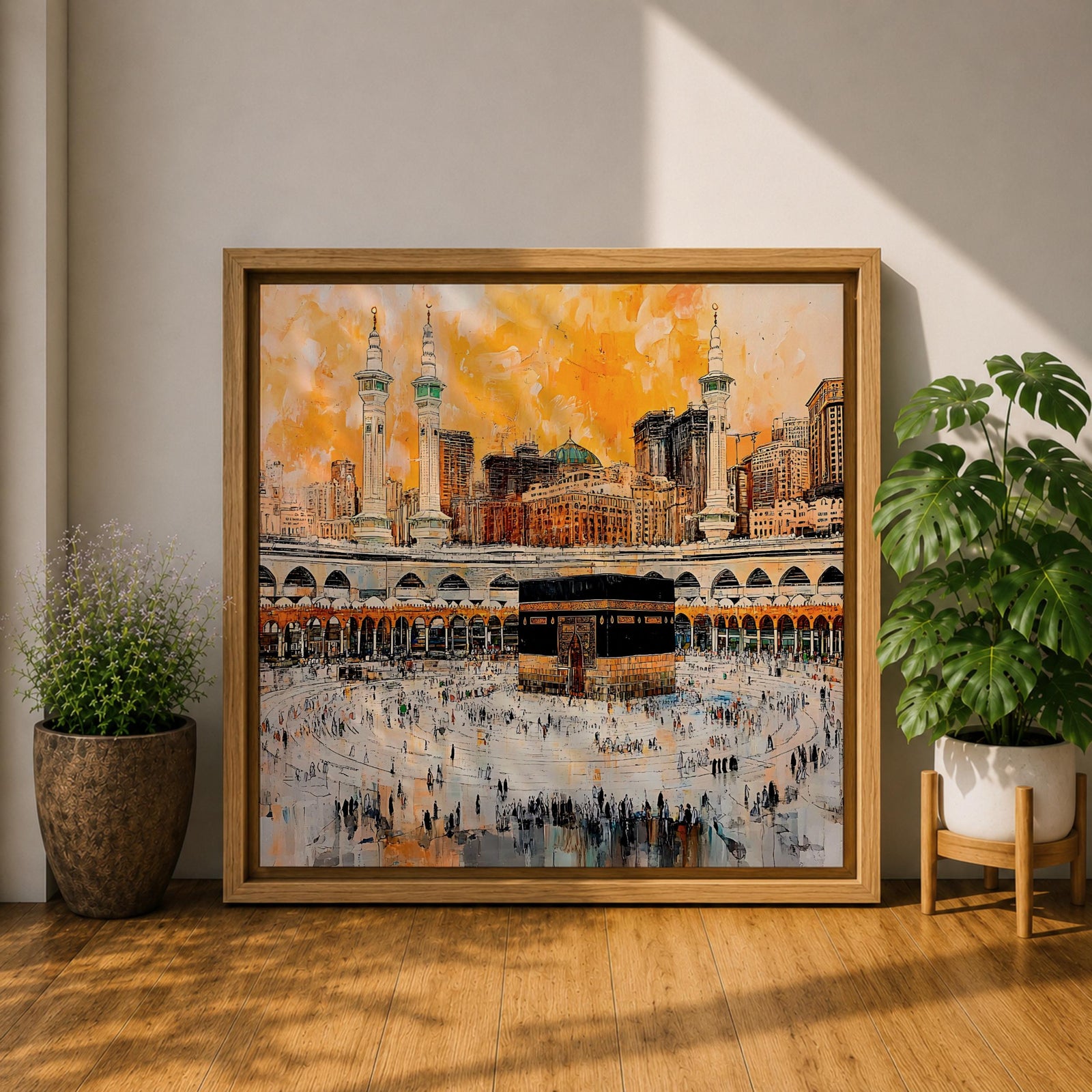 Kaaba Wall Art Masjid Haram Framed Canvas Mecca Prayer Room Islamic Rustic Home Decor