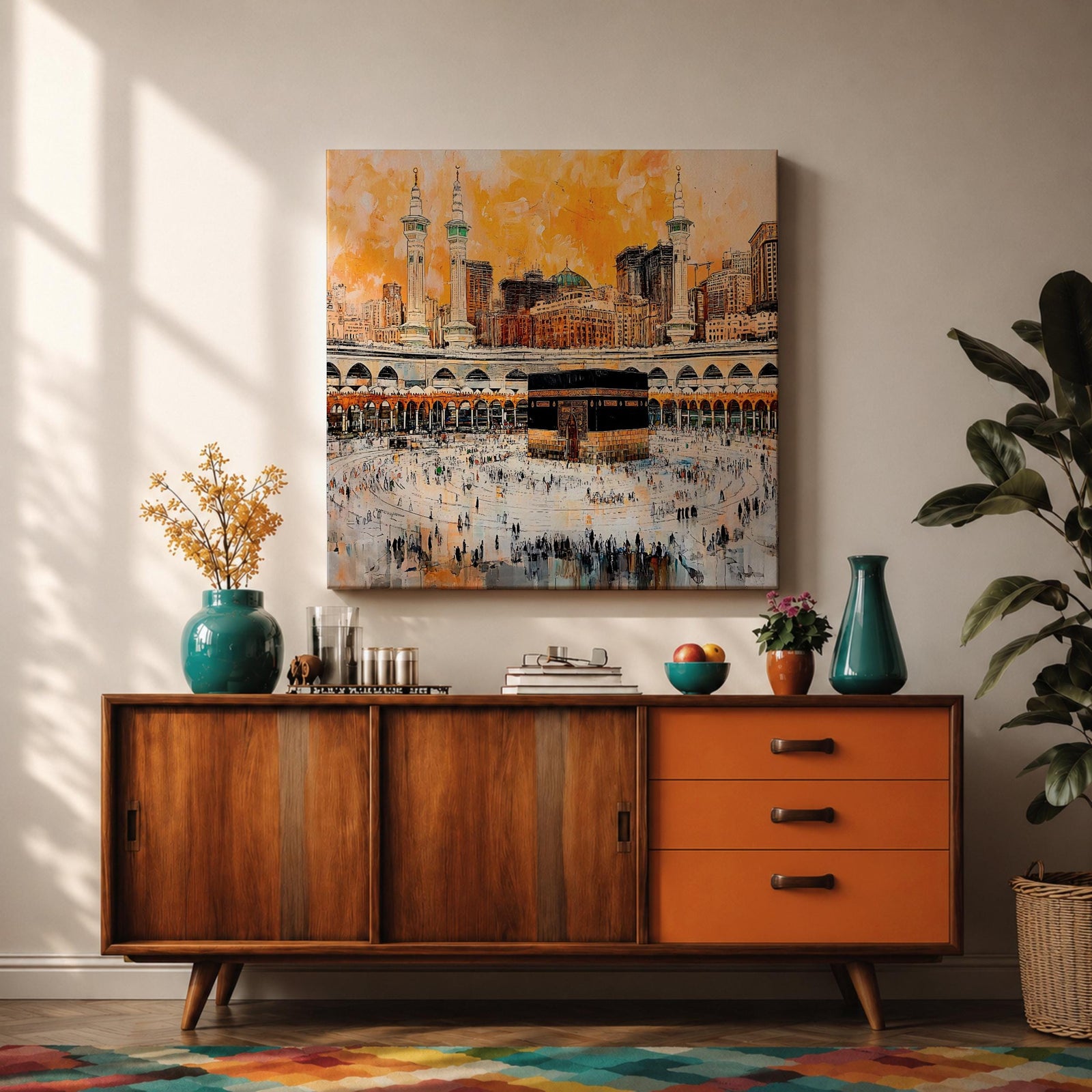 Kaaba Wall Art Masjid Haram Framed Canvas Mecca Prayer Room Islamic Rustic Home Decor