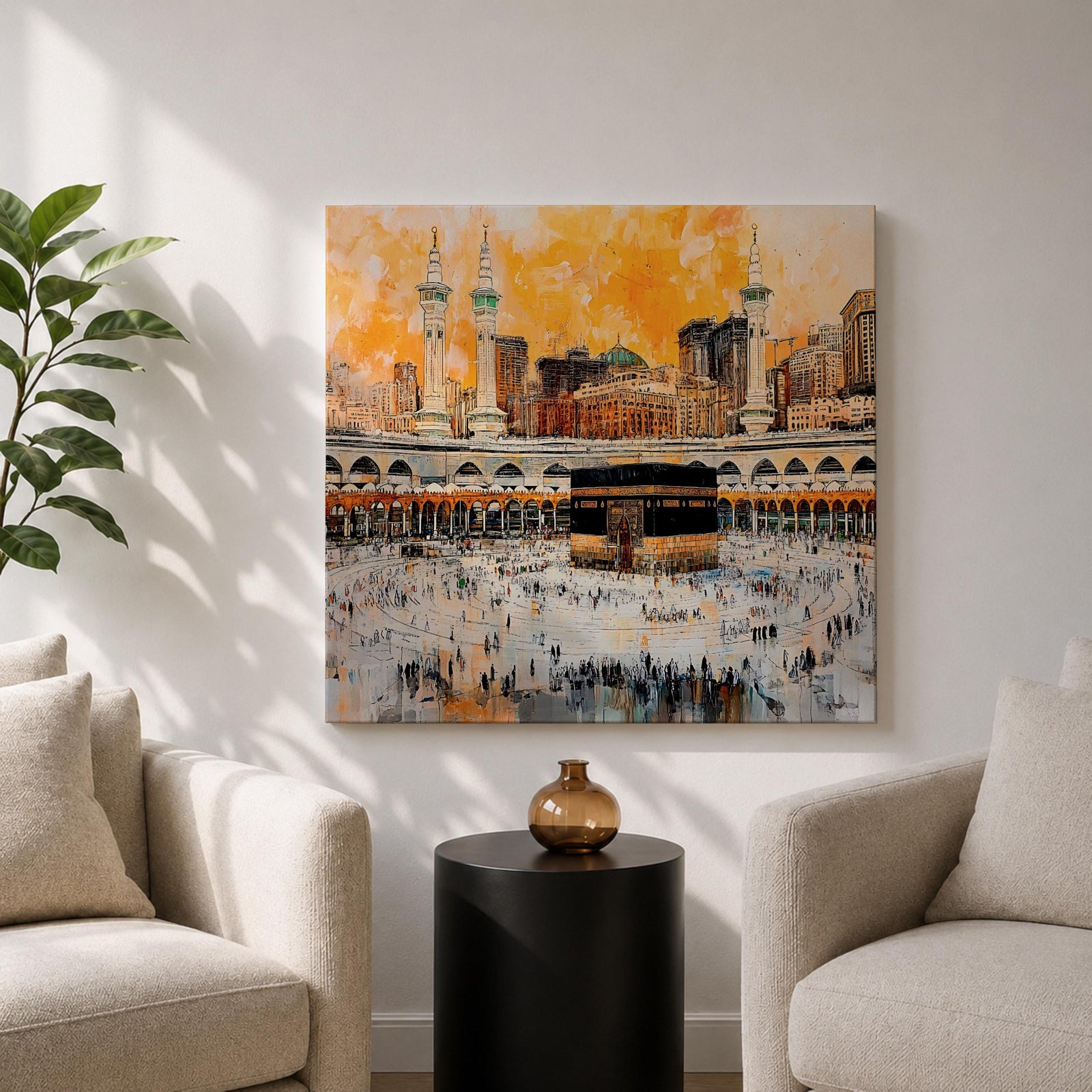 Kaaba Wall Art Masjid Haram Framed Canvas Mecca Prayer Room Islamic Rustic Home Decor