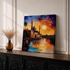 Mosque Wall Art Masjid Landscape Framed Canvas Sunset Impasto Islamic Home Decor