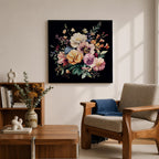 Dark Floral Bouquet Wall Art Botanical Flower Arrangement Framed Canvas Boho Home Decor