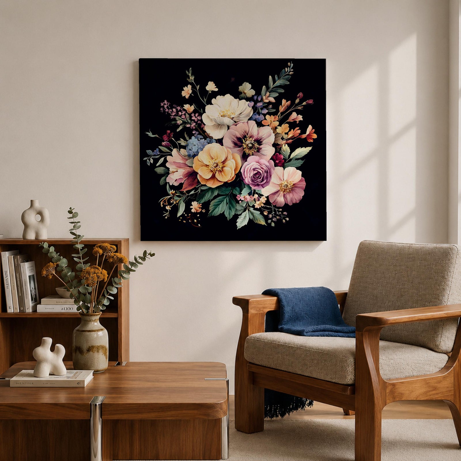 Dark Floral Bouquet Wall Art Botanical Flower Arrangement Framed Canvas Boho Home Decor