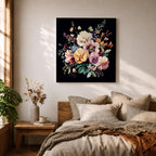 Dark Floral Bouquet Wall Art Botanical Flower Arrangement Framed Canvas Boho Home Decor