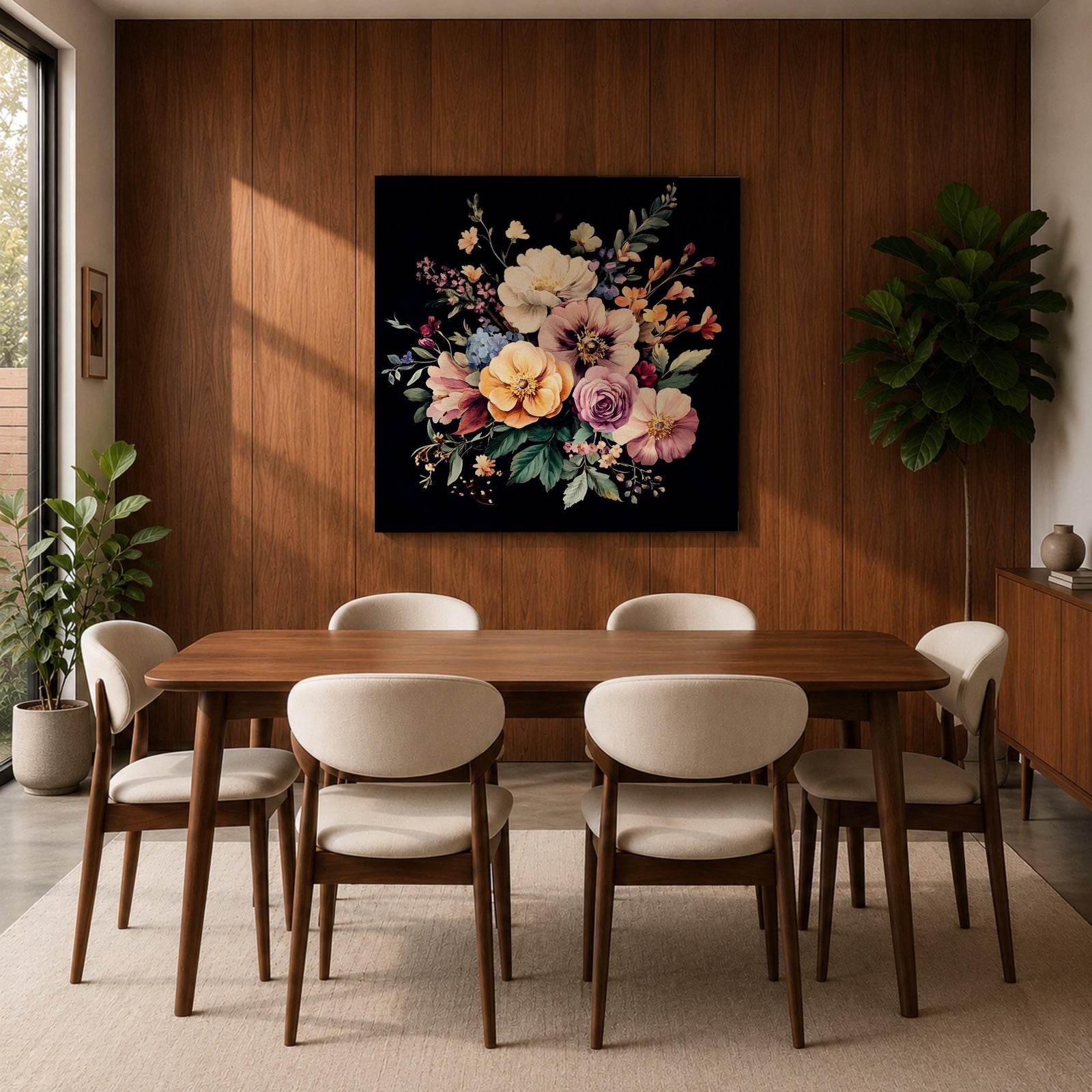 Dark Floral Bouquet Wall Art Botanical Flower Arrangement Framed Canvas Boho Home Decor