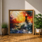 Lighthouse Wall Art Nautical Beacon Framed Canvas Coastal Ocean Storm Seascape Living Room Decor