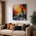 Lighthouse Wall Art Nautical Beacon Framed Canvas Coastal Ocean Storm Seascape Living Room Decor