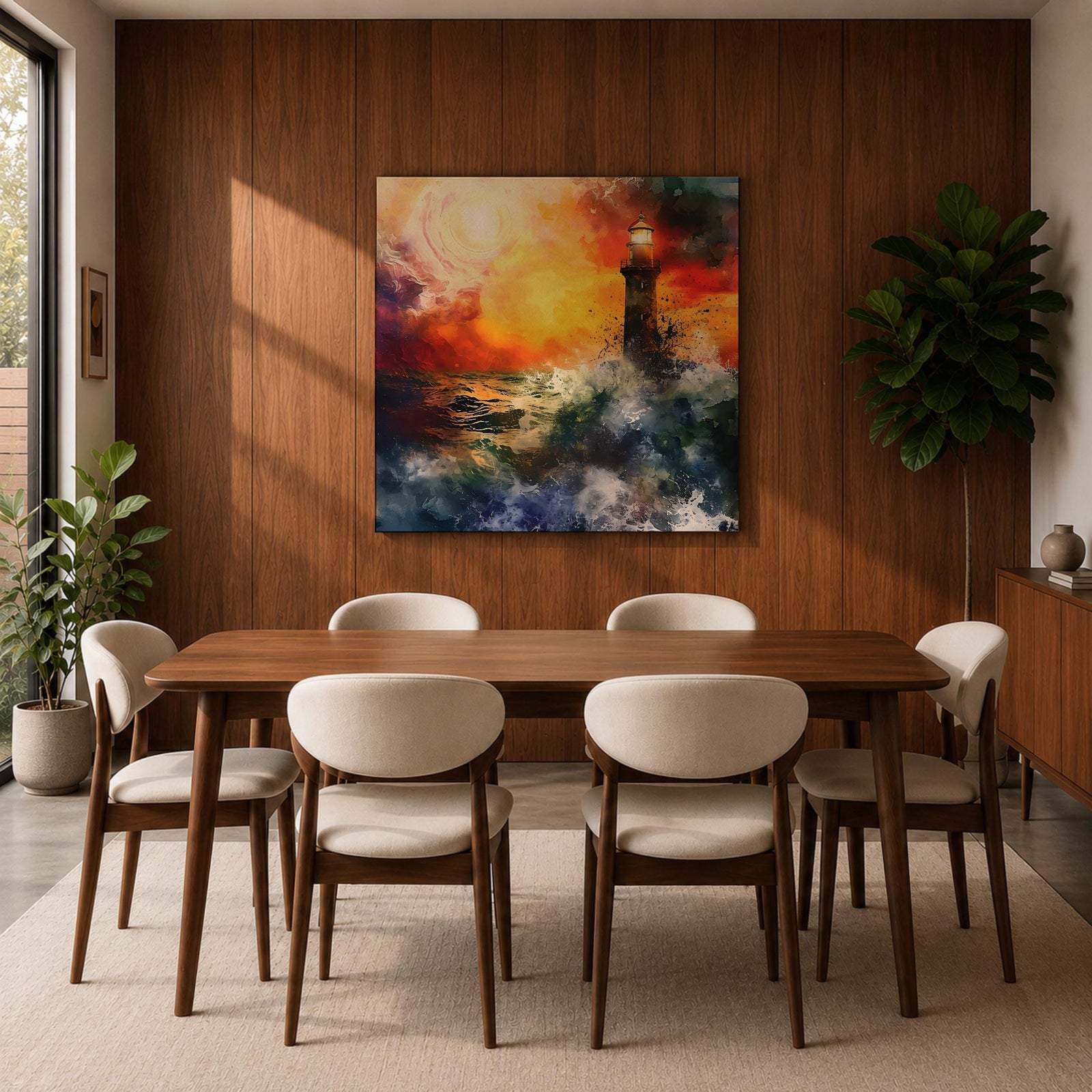 Lighthouse Wall Art Nautical Beacon Framed Canvas Coastal Ocean Storm Seascape Living Room Decor
