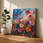 Wildflower Meadow Wall Art Botanical Garden Framed Canvas Impasto Floral Boho Home Decor