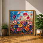 Wildflower Meadow Wall Art Botanical Garden Framed Canvas Impasto Floral Boho Home Decor