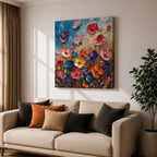 Wildflower Meadow Wall Art Botanical Garden Framed Canvas Impasto Floral Boho Home Decor
