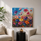 Wildflower Meadow Wall Art Botanical Garden Framed Canvas Impasto Floral Boho Home Decor