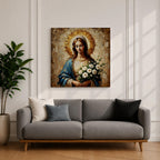 Virgin Mary Wall Art Our Lady of Grace Framed Canvas Impasto Catholic Home Decor