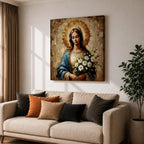 Virgin Mary Wall Art Our Lady of Grace Framed Canvas Impasto Catholic Home Decor
